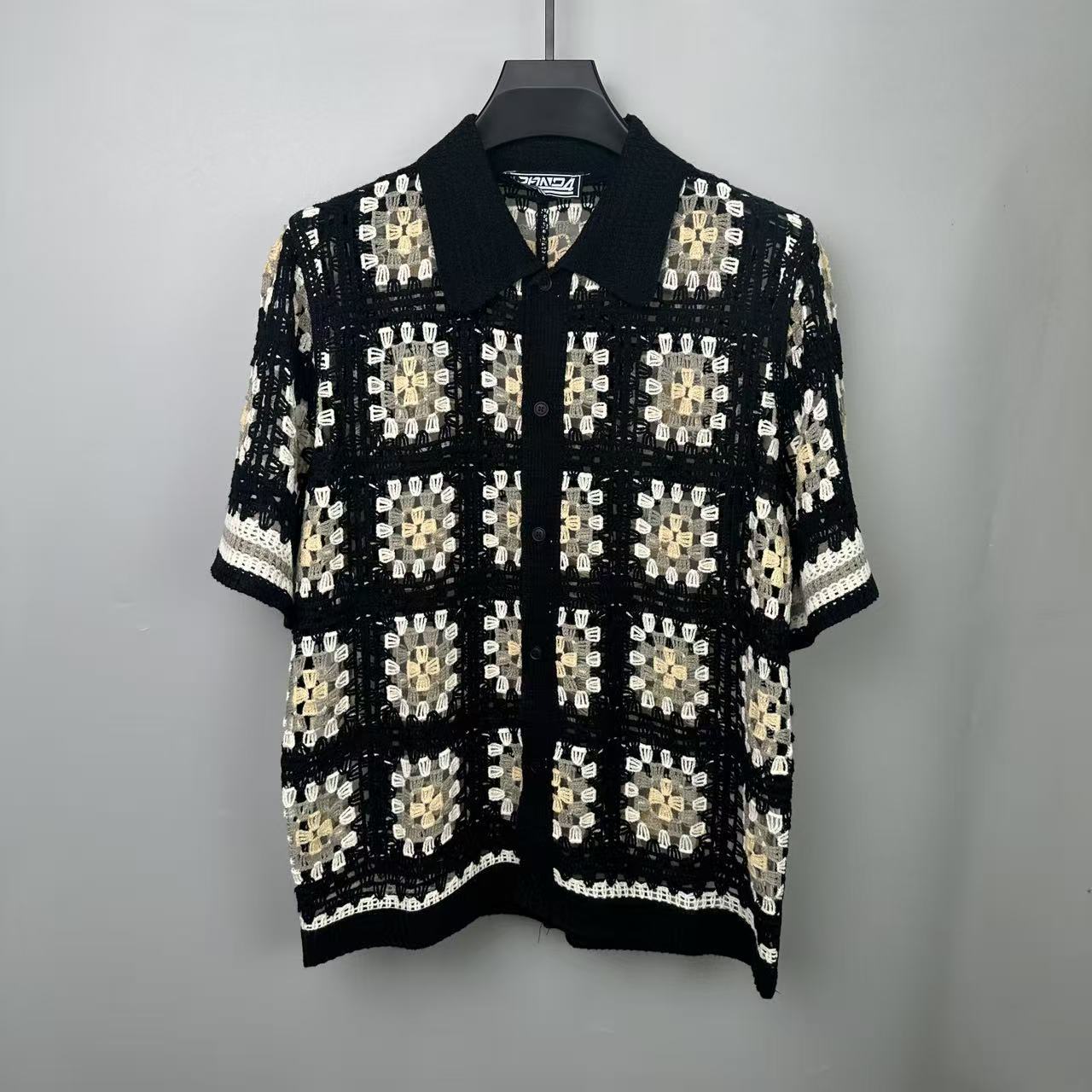 Mens Geometric Pattern Jacquard Knit Cardigan Button Front Short Sleeve Summer Daily Casual Outer Garment