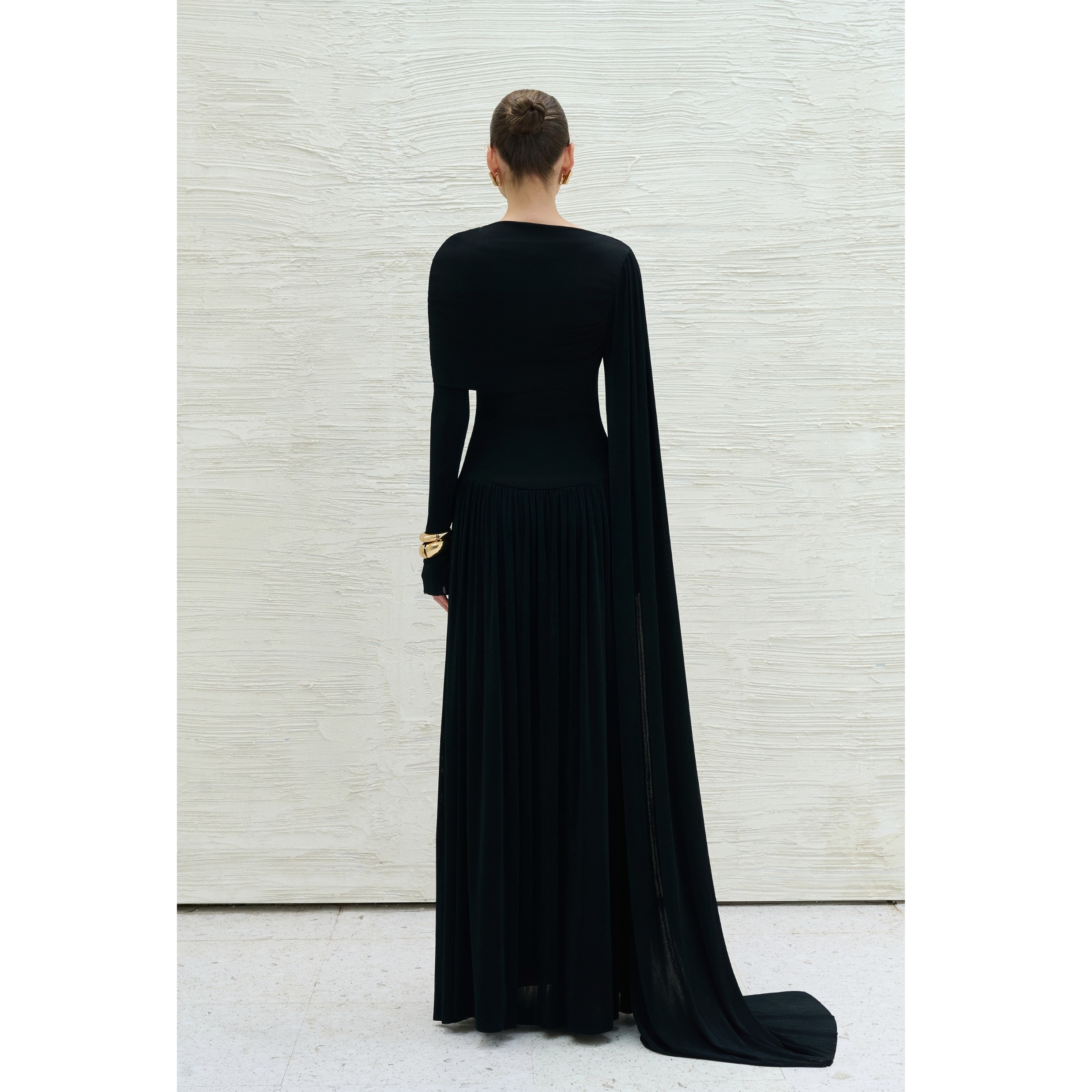 Wholesale Evening Dresses Elegant DANNY DRAPED LONG DRESS Long Sleeve 95% Acetate 5% Spandex Long Sleeve Womens Dresses