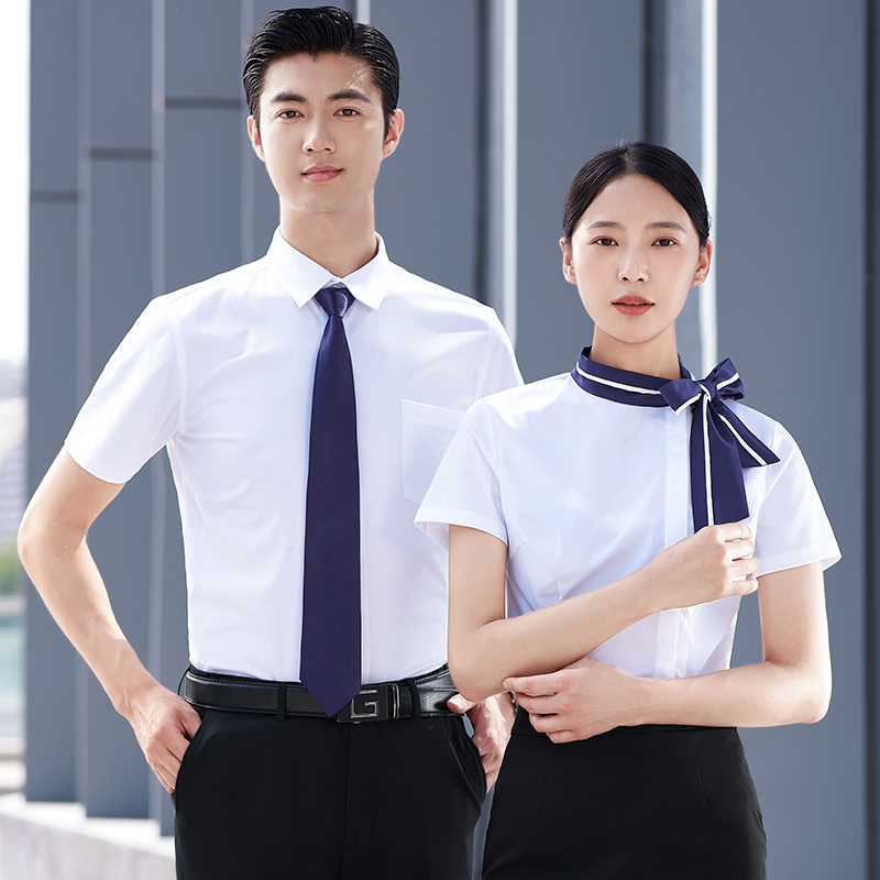 Quality Summer Work Office Workwear Unisex Professional Short-Sleeved Shirts for Hotel Front Desk Staff Uniform Shirt