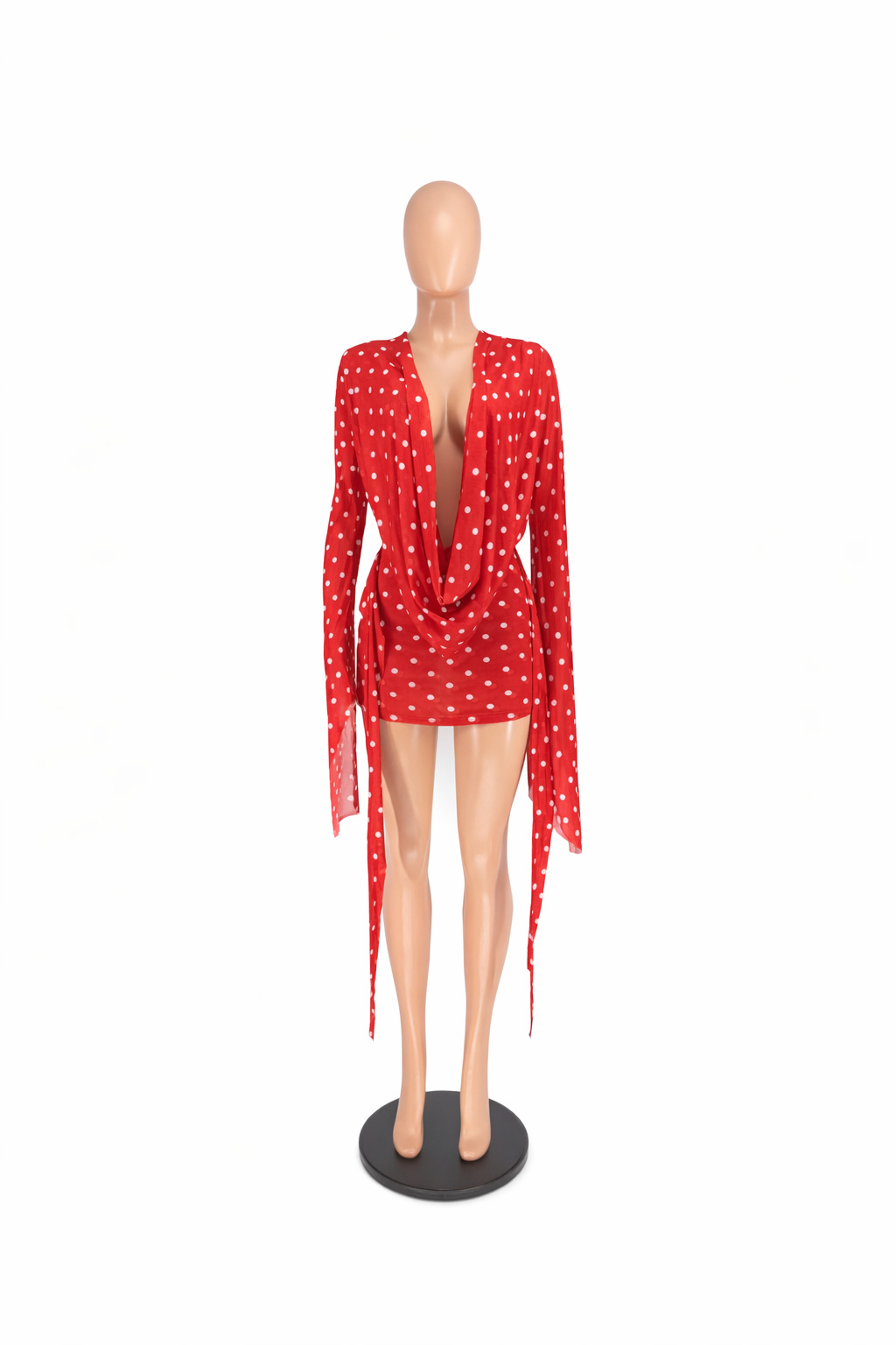 Deep V Neck New Arrivals Streetwear Breathable Eco-Friendly Summer Women's Elegant Wrap Hip Polka Dot Dress