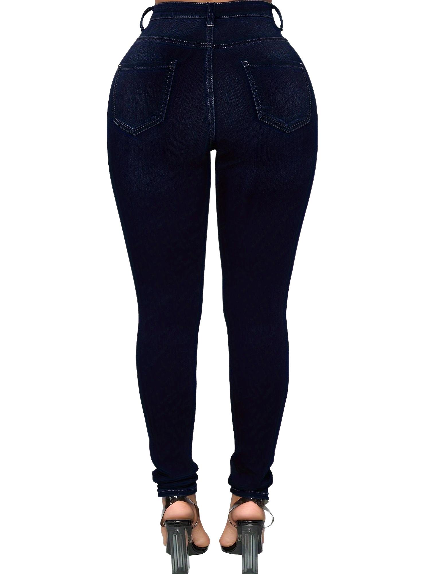 Women's Custom High Waist Elastic Stretch Skinny Jeans Solid Color Casual Pencil Pants Summer Wholesale Denim Trousers