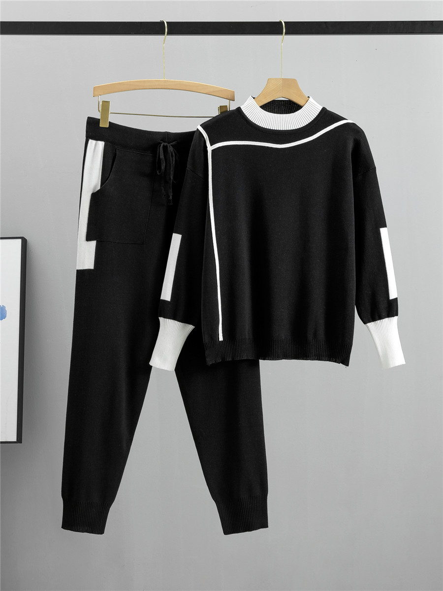 Autumn Winter Women's Elegant Breathable Casual Knitted Two-Piece Set Plus Size Korean-Style Solid Pattern O-Neck Regular Fit