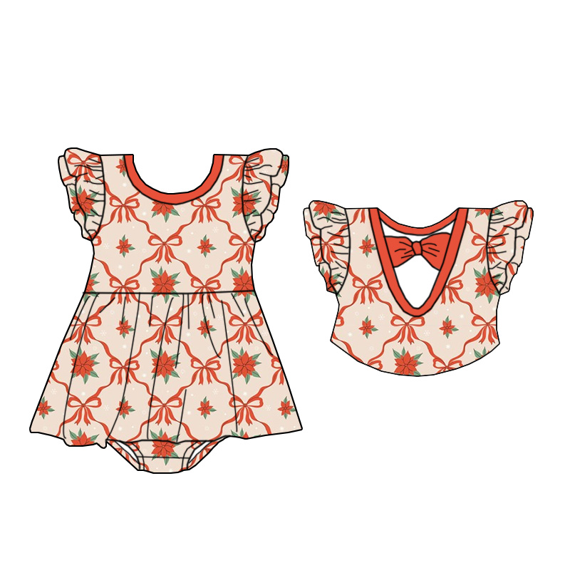 New Style Custom-made Short-sleeved Dress for Little Girls with Lace Trim and a Bow Design on the Back. High-quality Clothing.