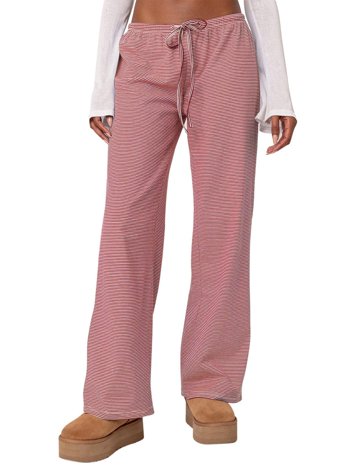 Custom Cheap Price Summer Flat Front Loose Fit Striped Pajama Pants for Women Low Rise Lounge Wear Cotton/Polyester Quick Dry