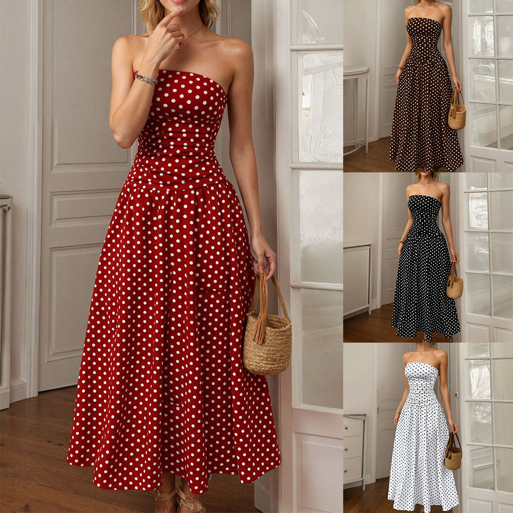 For European American 2026 Spring/Summer New Sexy Off-Shoulder Solid A-Line Natural Waist Maxi Knitted Hot Stamping Casual