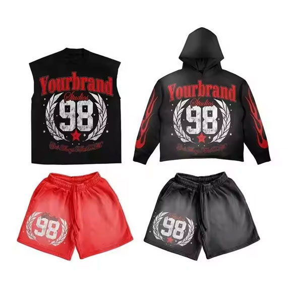Premium Quality Men Summer 2-Piece Short Set Custom Heat-Transfer Printed Logo 100% Cotton Breathable Eco-Friendly Quick Dry