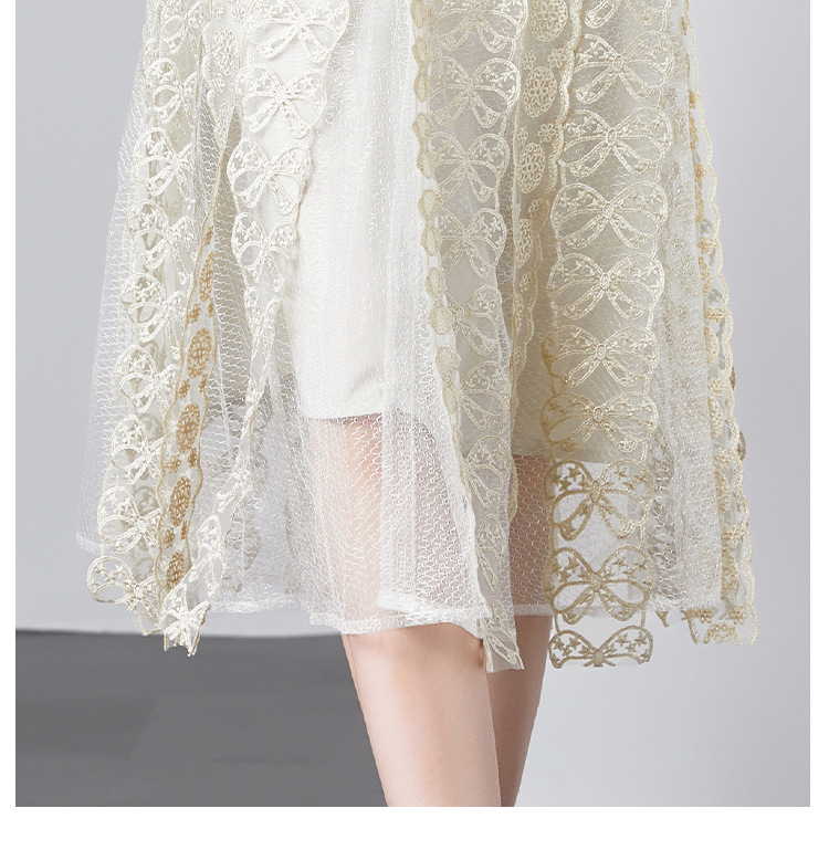 2023 Women's Spring New Embroidered Perspective Mesh Waist Closing Heavy Industry Dress