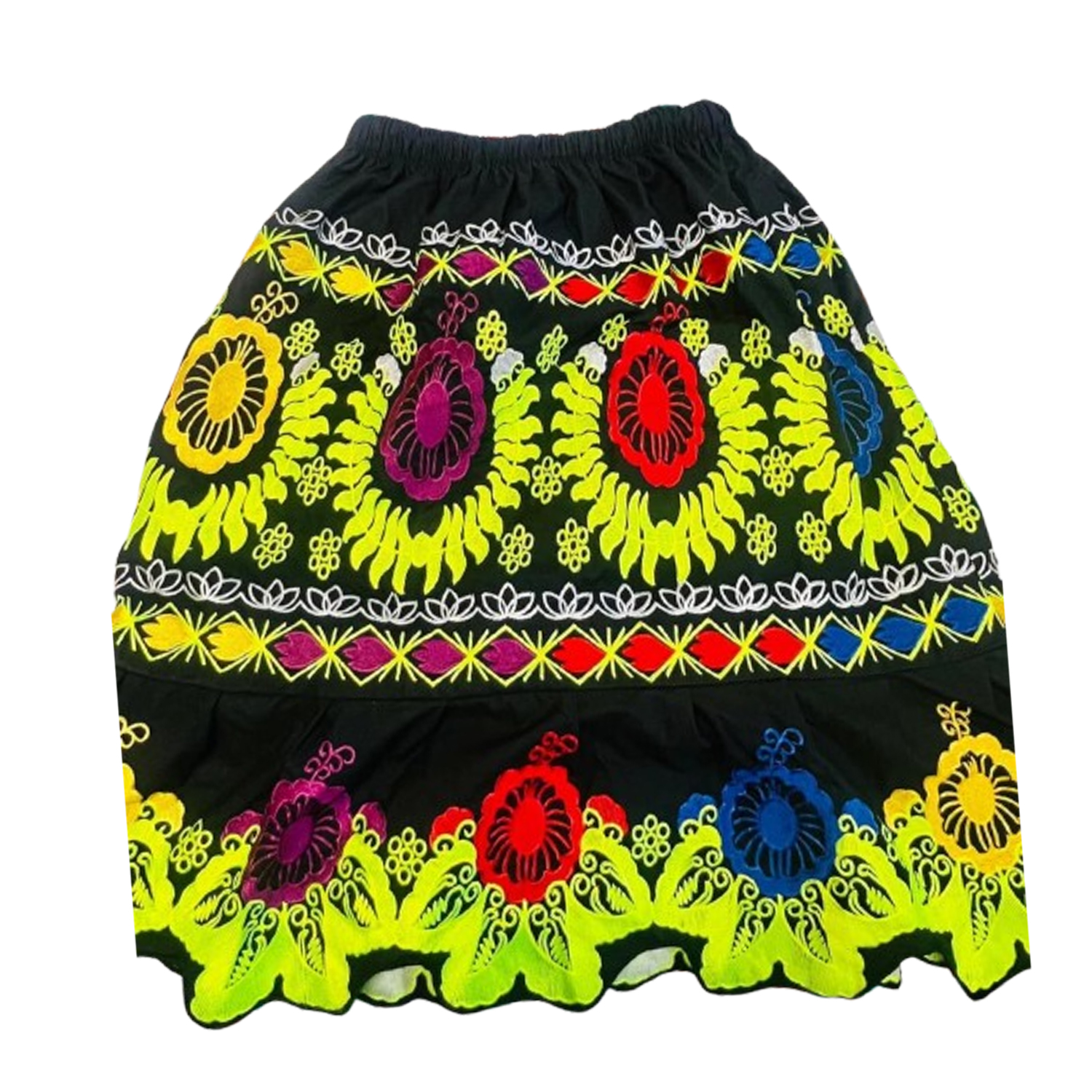 Women's Hippie Embroidered Short Skirt with Drawstring Hawaiian Style Traditional Belly Dance Workwear Embroidered Pohnpei Skirt