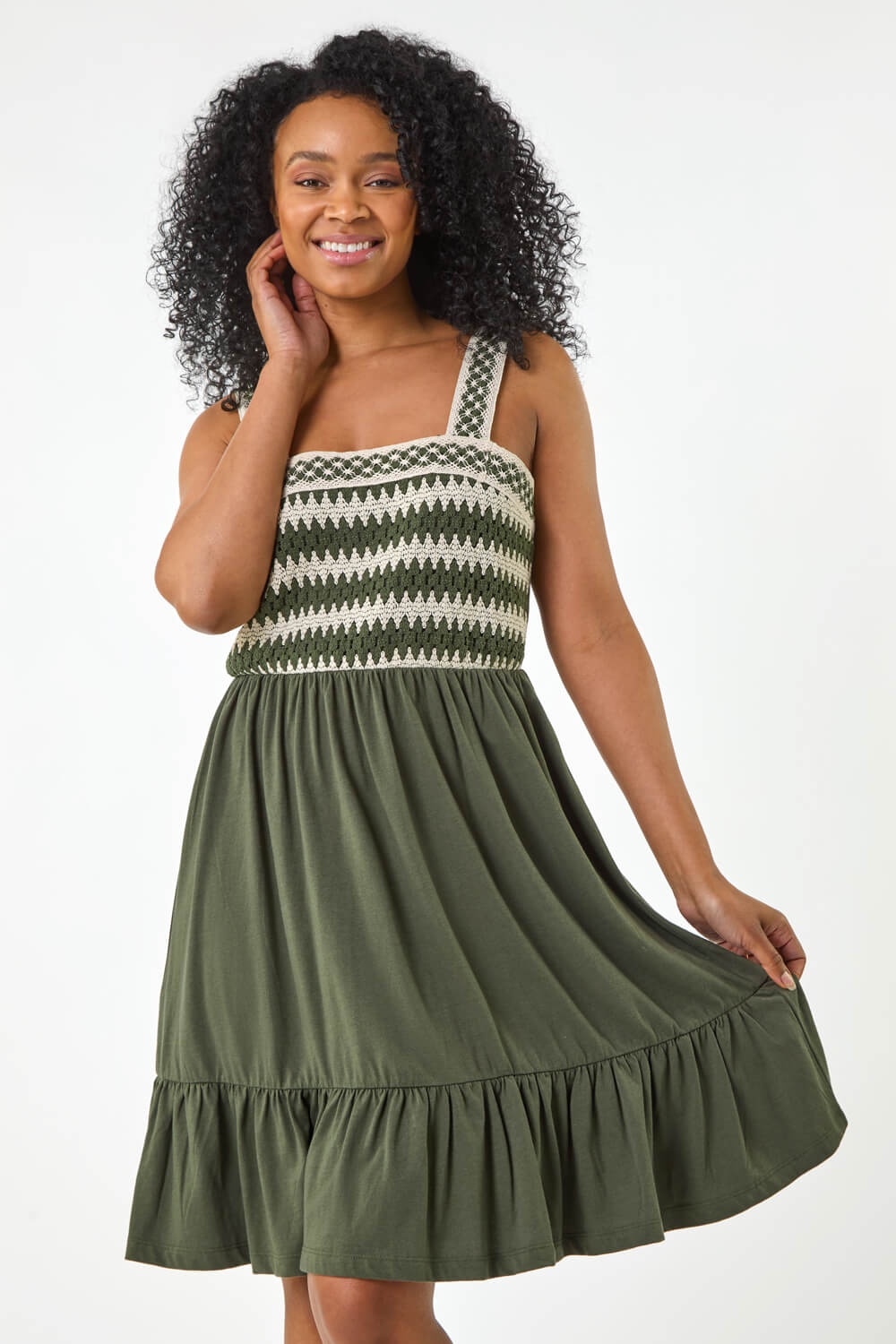 2025 Summer Women's Casual Ribbed Knit Sleeveless Tank Dress Simple Fashion Petite Crochet Trim Strap Natural Sexy Sweater Dress