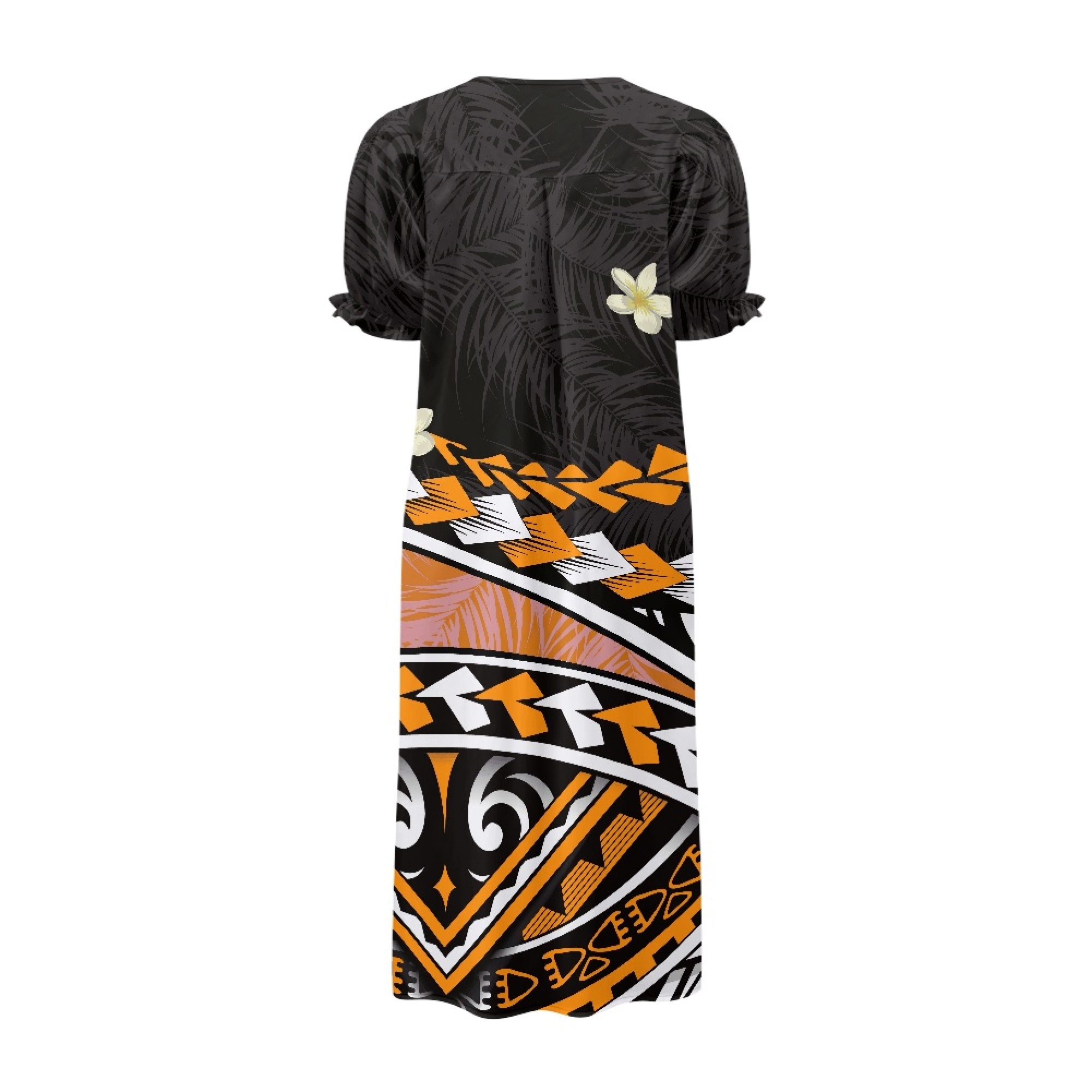 Large Size Customized Polynesian Clothing Women Elegant Puff Sleeve Maxi Dress Hibiscus Flower Print Women's Mumu Dress Hawaiian