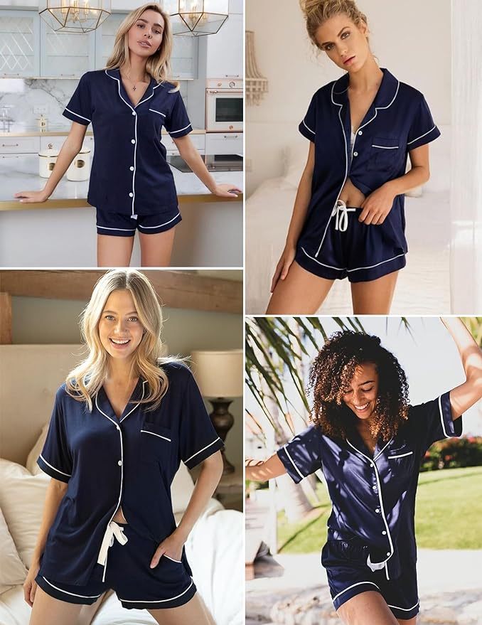Examples OEM Bamboo Cotton PJ Custom Logo Summer Shorts Sleeve Two Piece Women Wedding Bridesmaid Pajamas Set