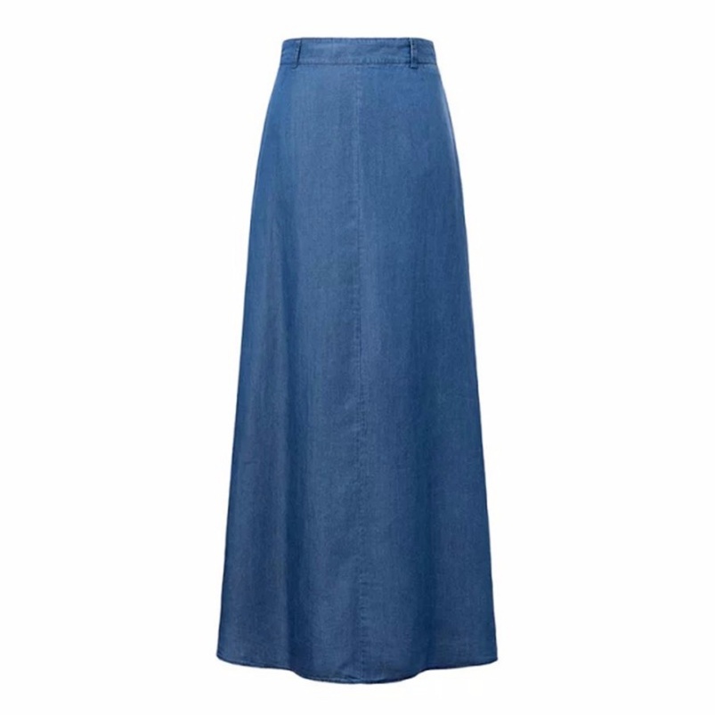 2021 European and American Fashion Plus Size Women's Latest Long A-Line Casual Denim Skirts with Pockets Natural Waist