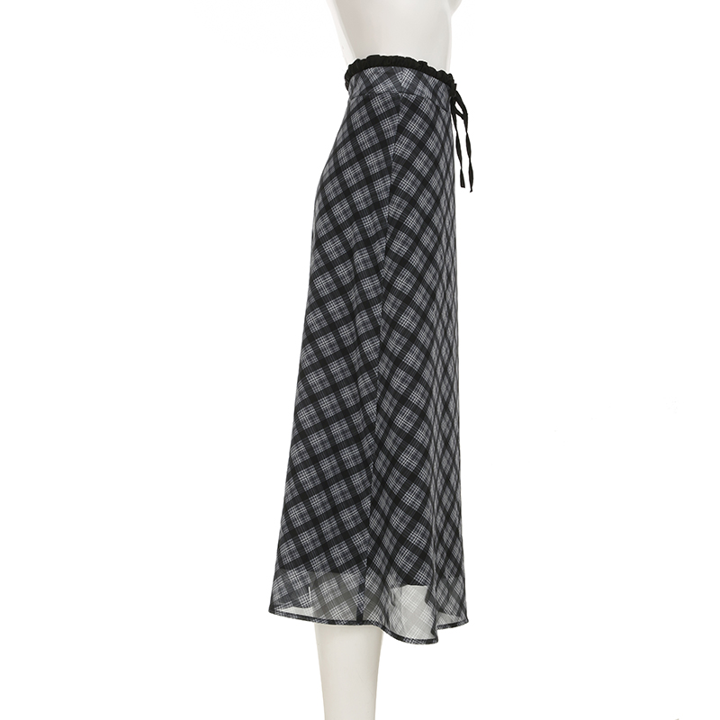 Casual Style Women's Plaid Knee-Length Chiffon Ruched Skirt