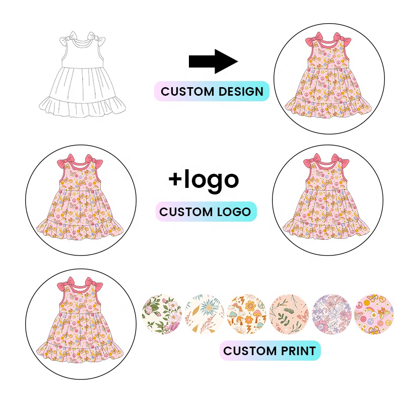 Kerui Girls Kids Dress Little Girl Print the New Style of Children Witch Bows Sleeveless Baby Girl Summer Dress