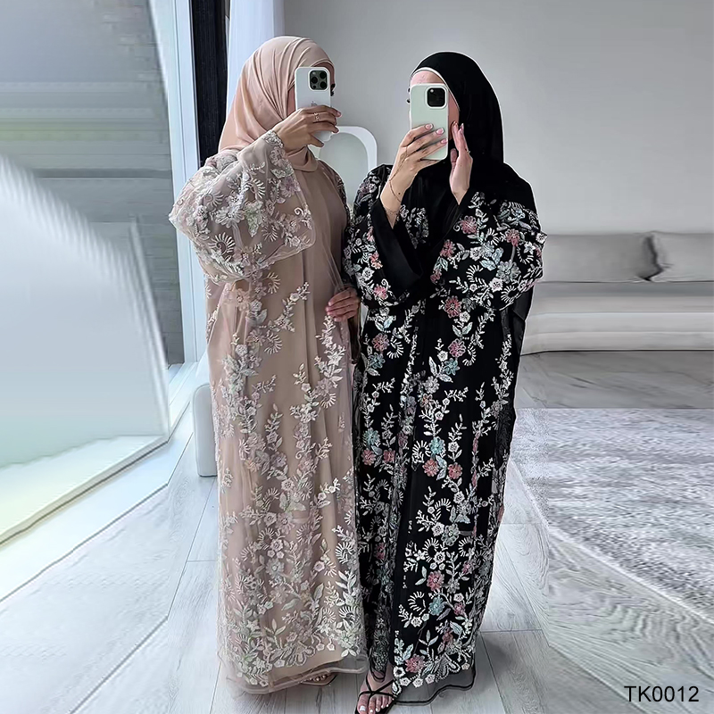 Wholesale Lace Flower Beaded Abaya for Modest Fashion