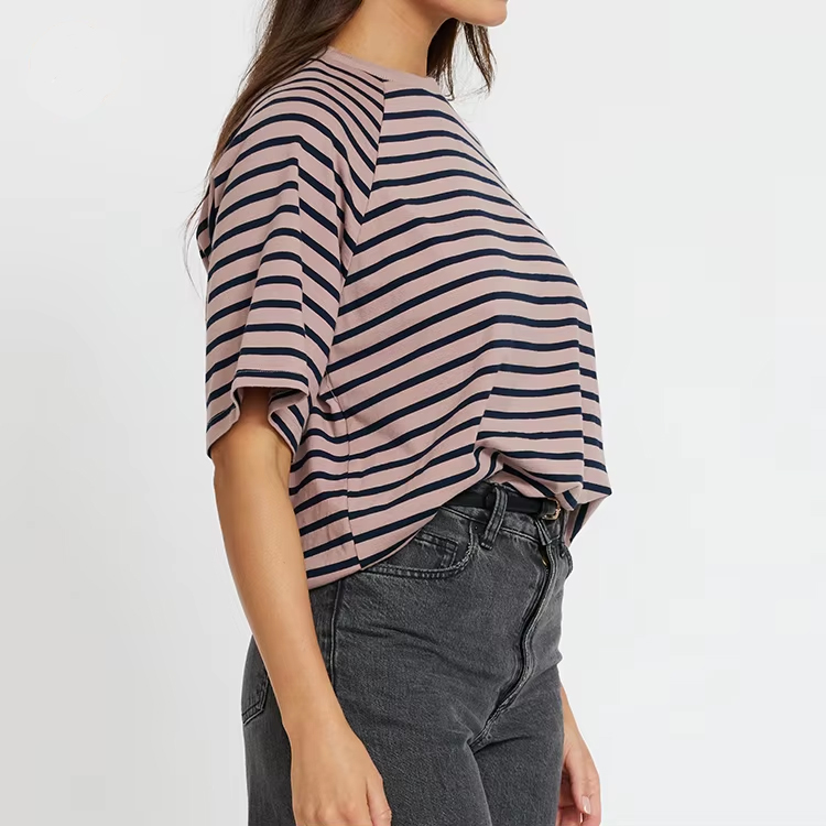 Eco-friendly Nursing Shirts Cotton Oversized Stripe Breastfeeding T-Shirt Maternity Clothing for Pregnant Women