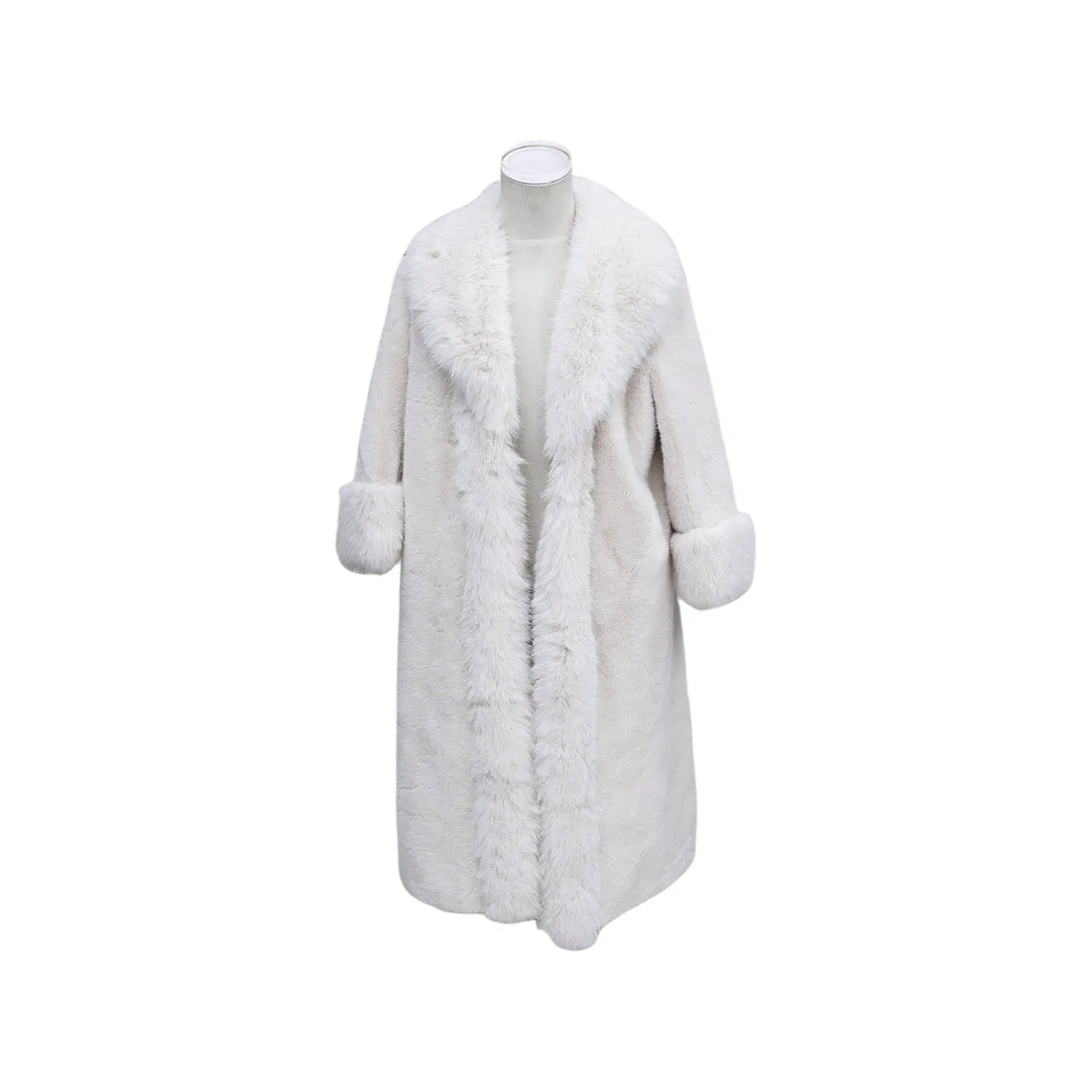 Breathable Gray-White Women's Faux Fur Coat - Soft Winter Warmth, China-Made Premium Outerwear