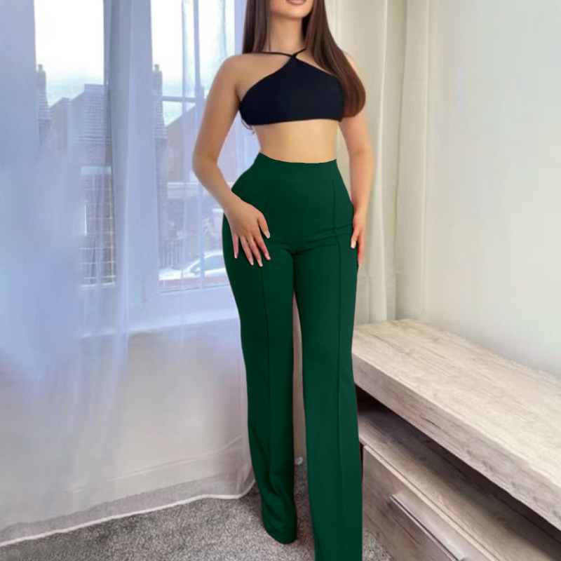 Women's Elegant Stylish Mid Waist Straight Trousers Spring Autumn Loose Work Pants Colored Wash Casual Anti-Pilling