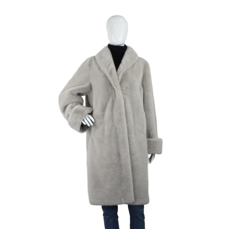 Chic Blue and Silver Fox-Simulated Women's Outerwear Jacket