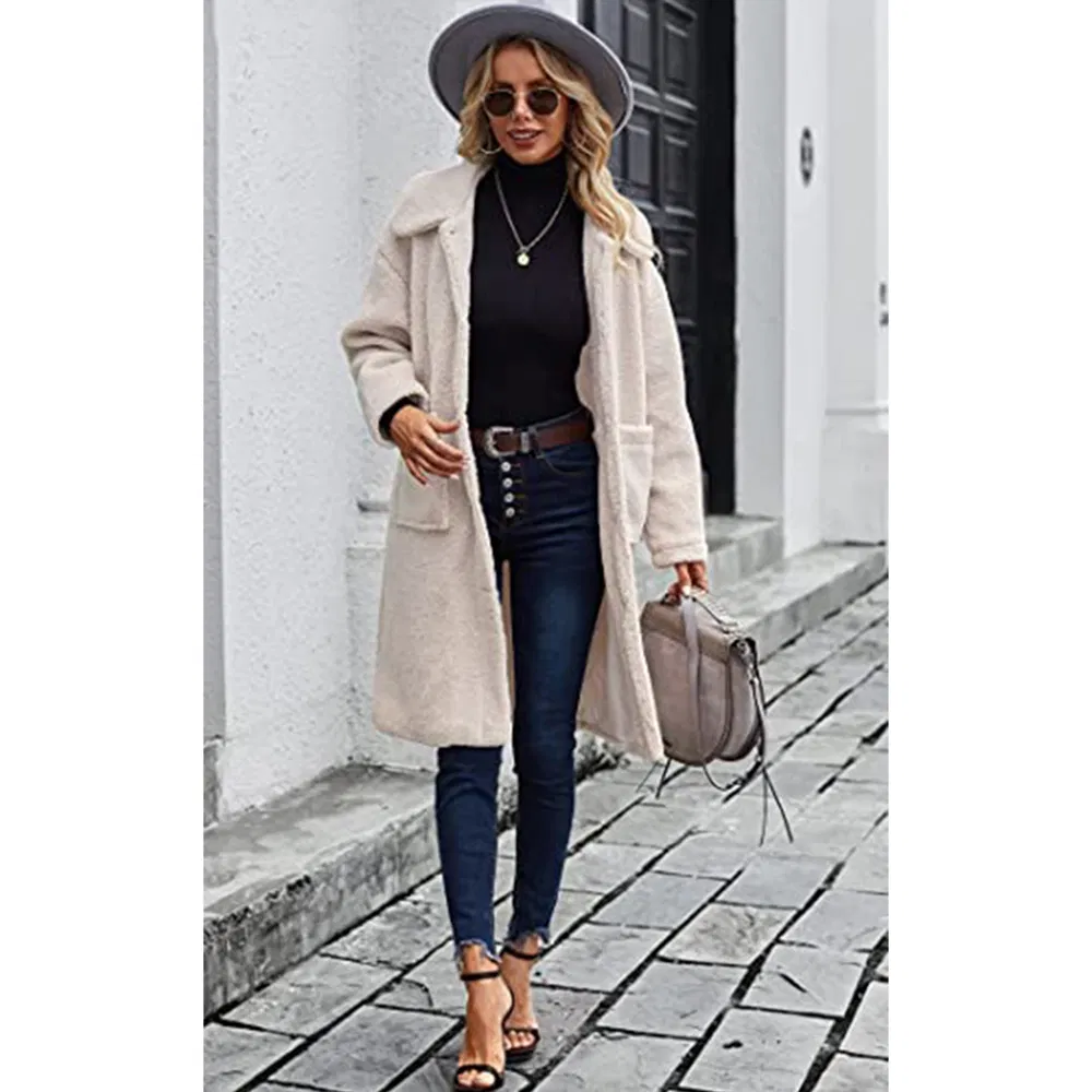 Women's Fashion Winter Coats Fuzzy Fleece Long Sherpa Hooded Jackets Button Down Faux Fur Warm Outerwear