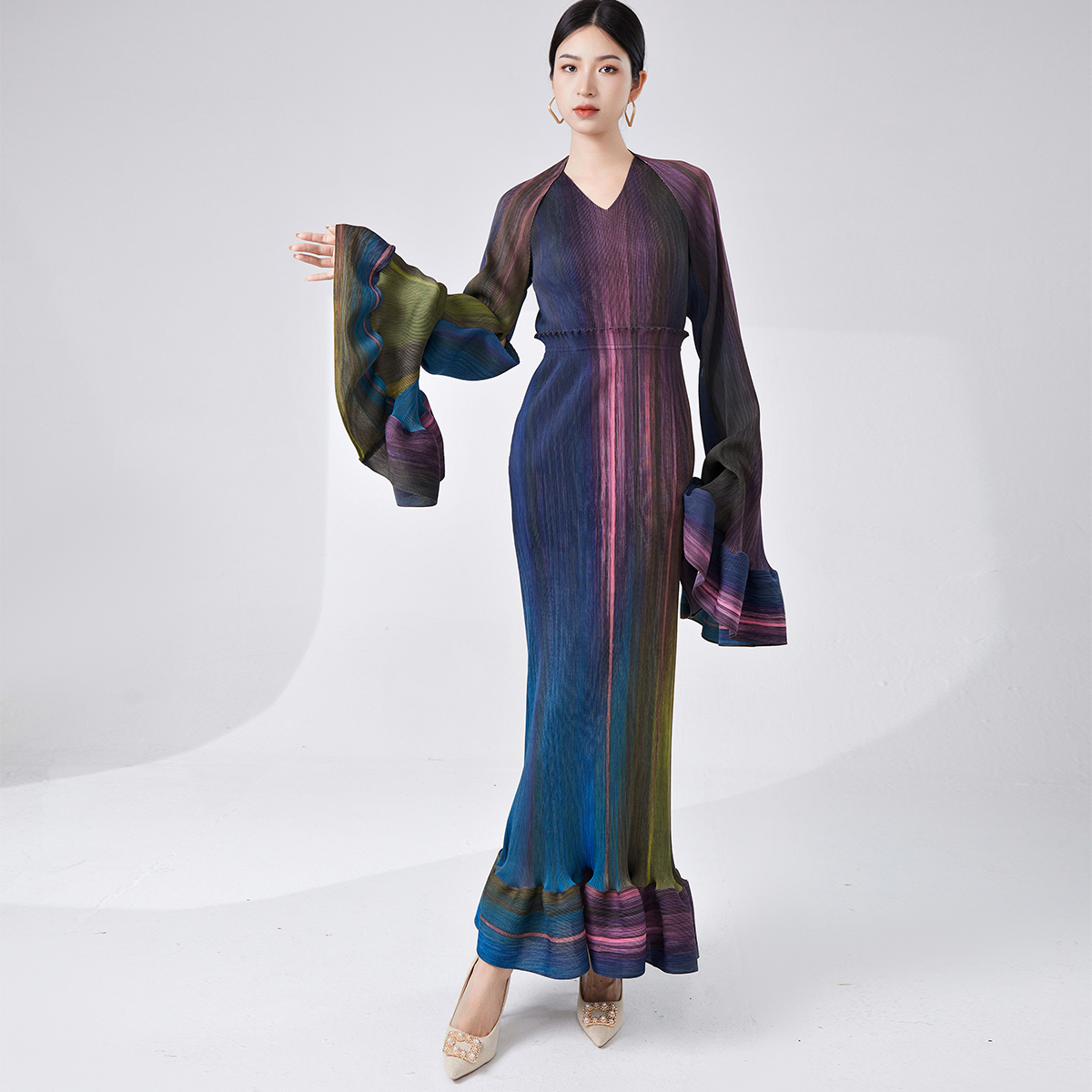 High Quality Eco-Friendly Vintage Ruched Woven Maxi Elegant Two Piece Dresses Set for Women Long Party Evening