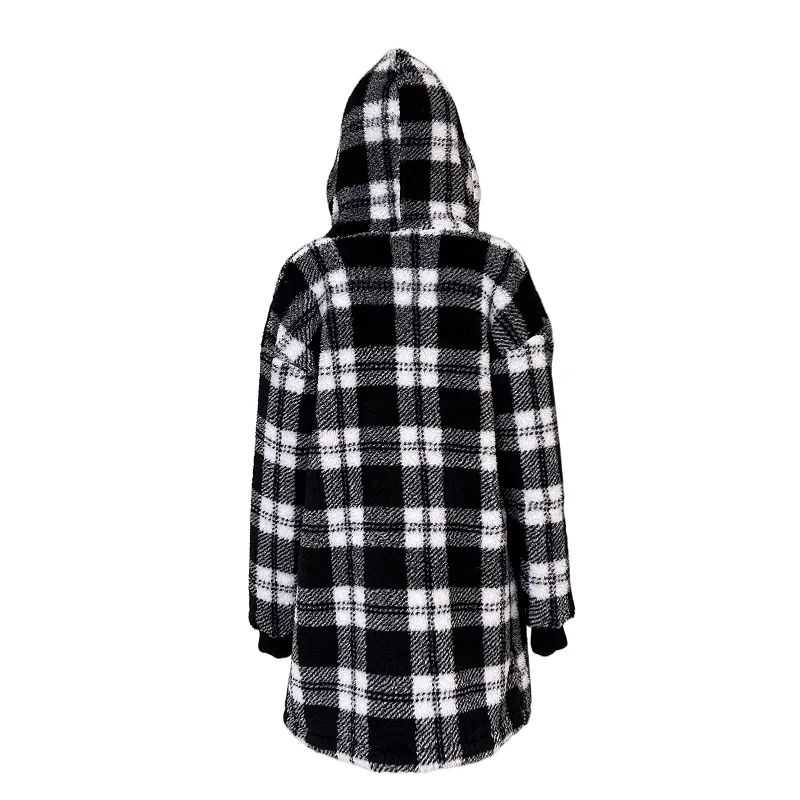 Winter Plush Women's Coat New Style Long Sleeved Checkered Hooded Loose Coat Women's Outerwear