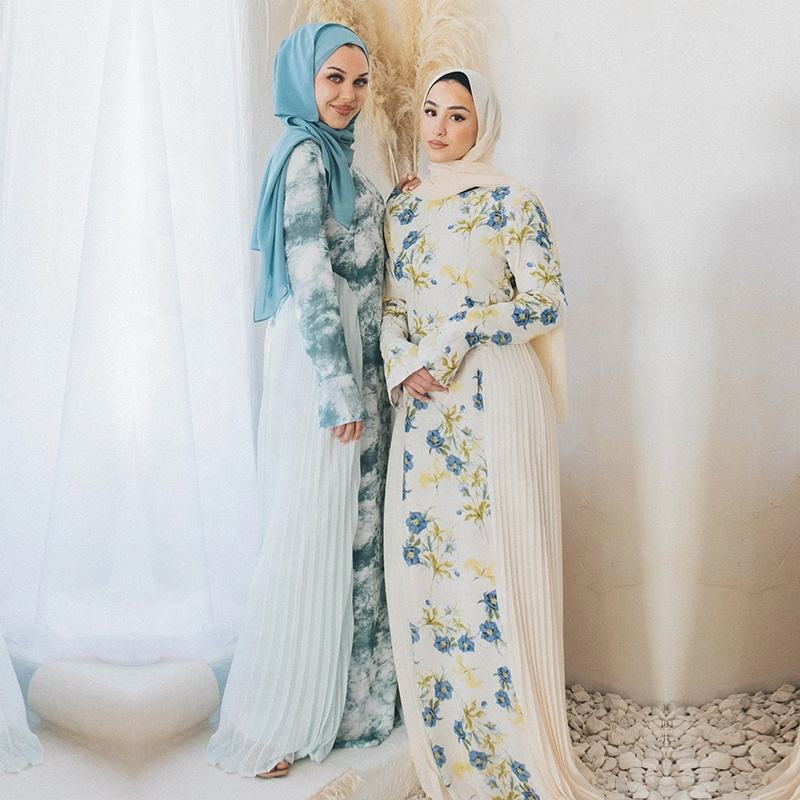 Elegant Floral Pleat Abaya Dress for Modest Fashion