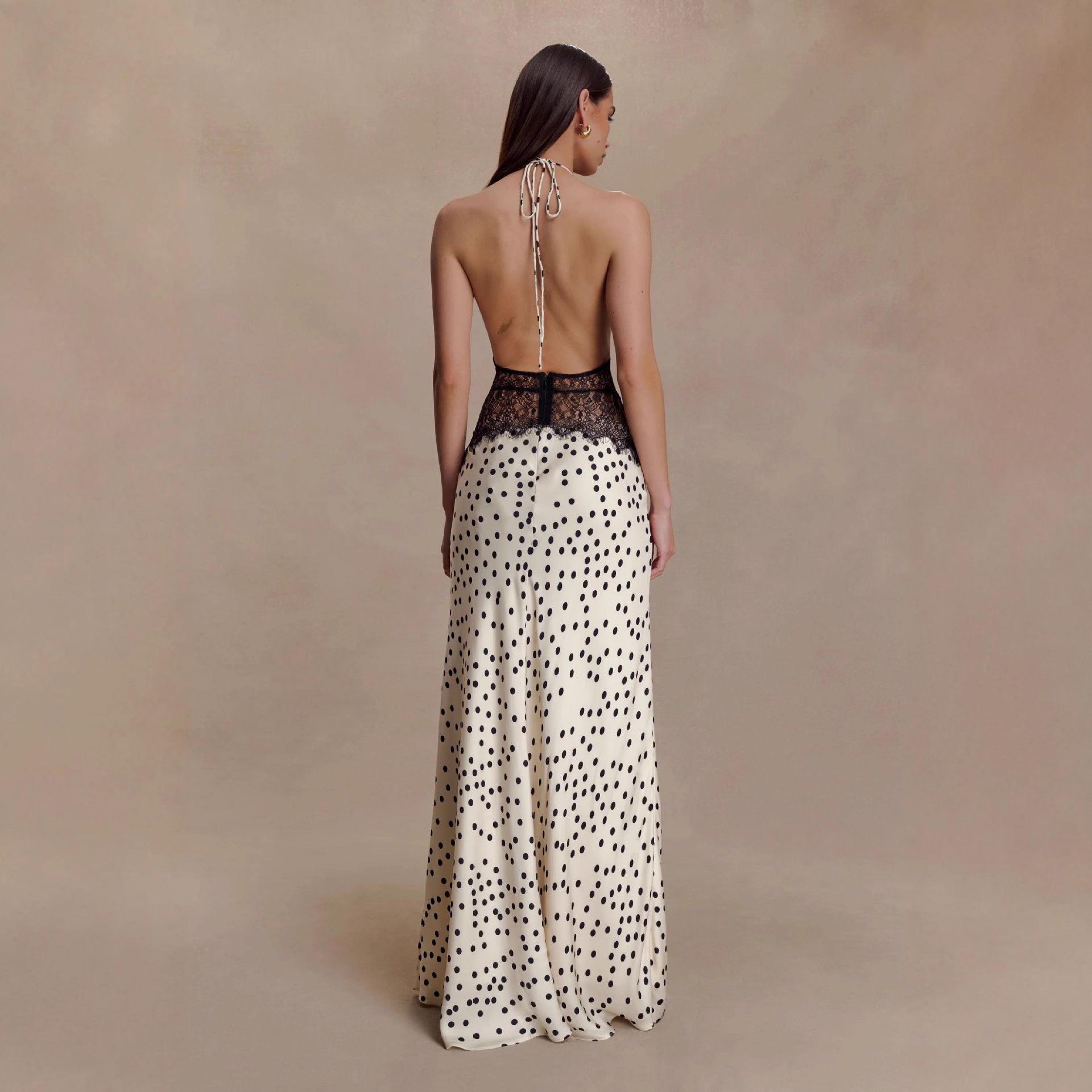 European American Foreign Trade 2025 New Temperament Wave Point Lace Maxi Vintage Empire Waist Women's Fashion Sexy Backless