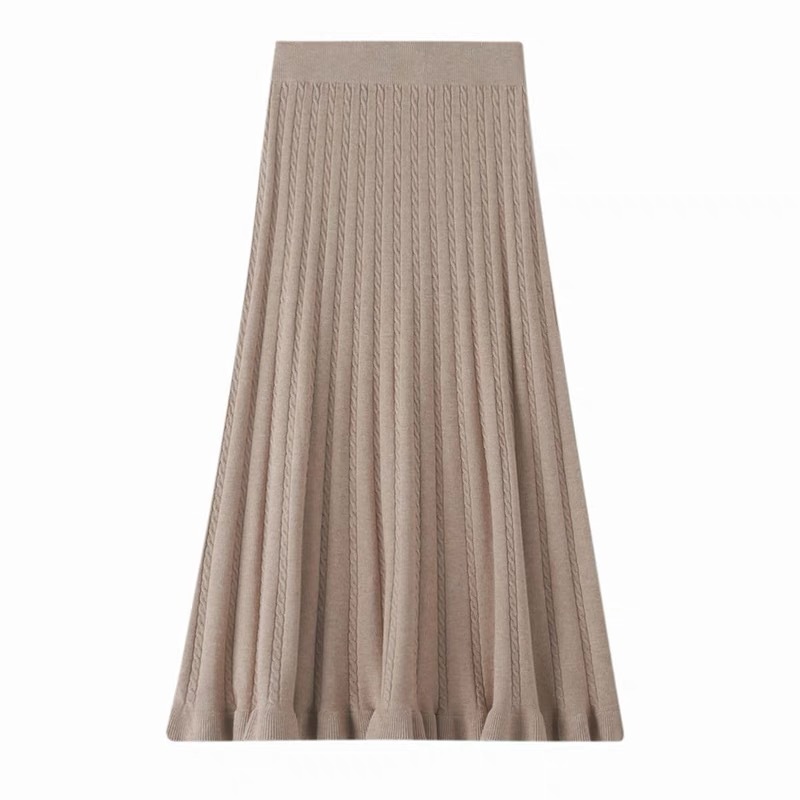 Custom OEM ODM Women's Vintage Casual Sweater Skirts Woolen Breathable Knitted Midi Natural Waistline Wholesale Spring