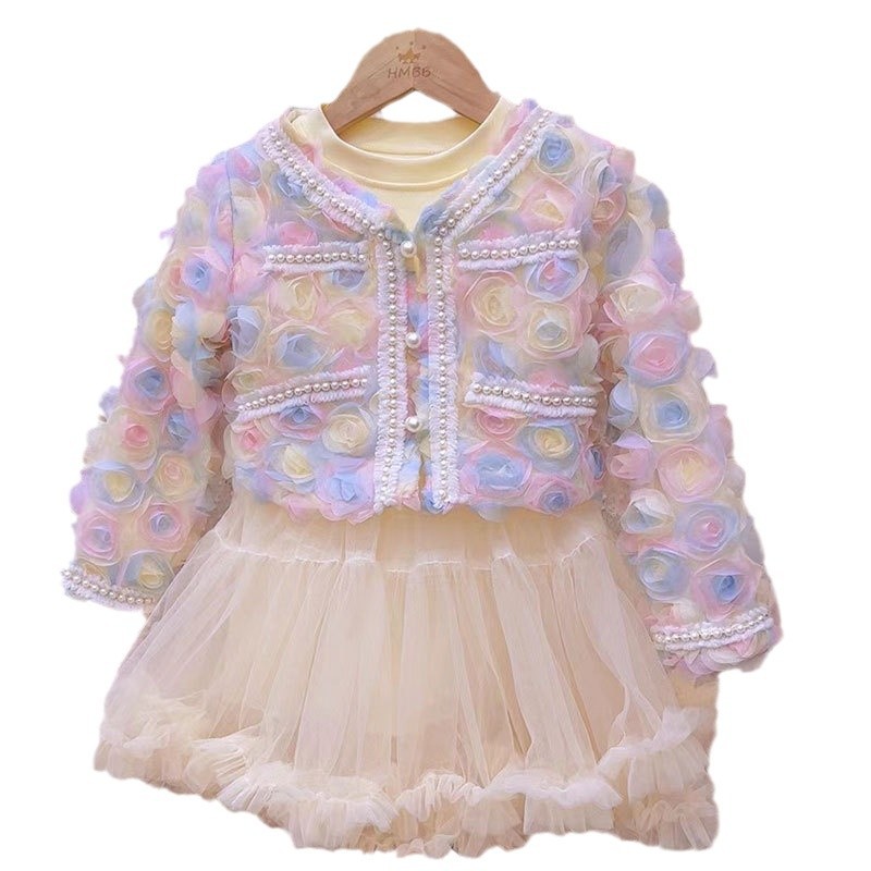 Small Fragrant Wind Set Foreign Style Floral Gradient Dress Super Fairy Casual Girls Clothing for Spring Autumn Girls' Best