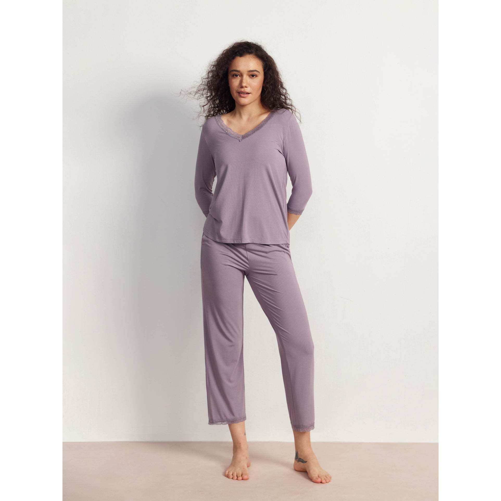 Women's Lightweight Sleepwear Cotton Striped Sleepwear Women Bridesmaids Pajama Set RTS Bamboo Pajamas