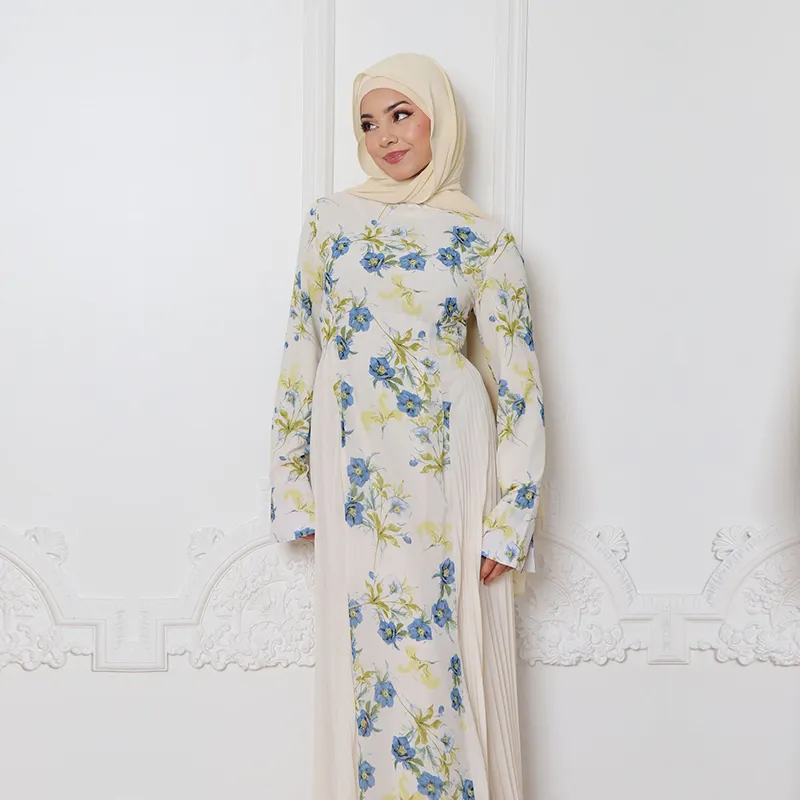 Elegant Floral Pleat Abaya Dress for Modest Fashion