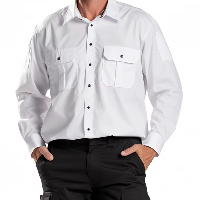 Men's Long Sleeve Double Chest Pocket Shirt Business Casual Office Wear Cotton Blend Wrinkle-Free Dress Shirt