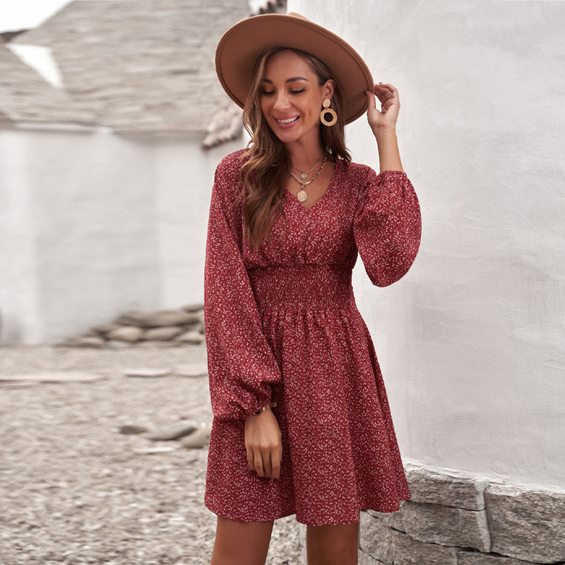 Summer V Neck Long Sleeve Midi Dress Detail 10