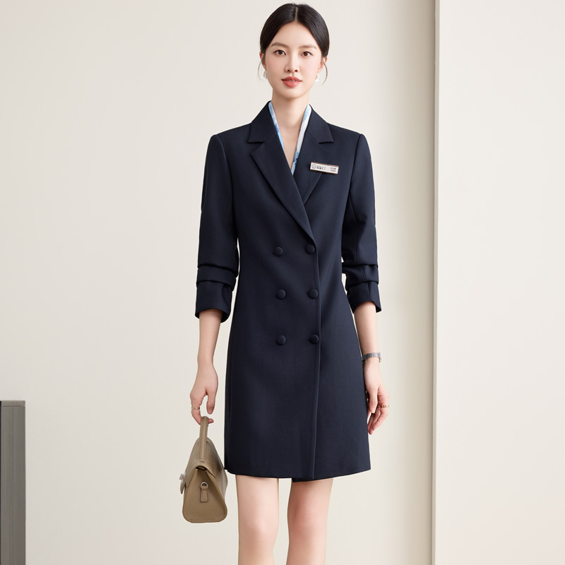 2025 Spring Autumn Black Suit-Style Trench Coat for Women High-End Casual Mid-Length Coat Double Breasted Long for Petite