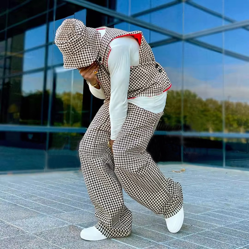 OEM Streetwear Custom Embroidery Print Two Piece Clothing Pant and Vest Matching Outfits Set Baggy Stacked Tracksuit for Men