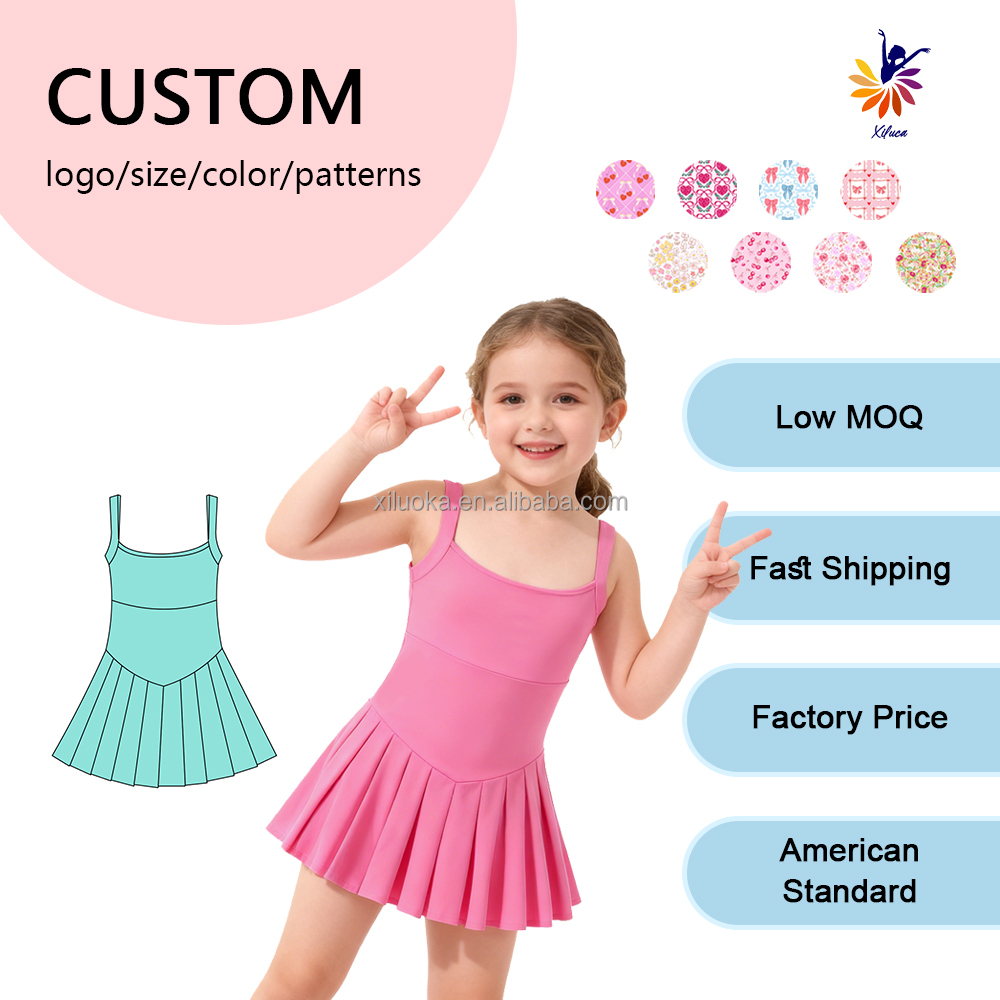 Girls Yoga Spaghetti Strap Slim Fit Pleated Dress Customizable Small Batch Logo and Color