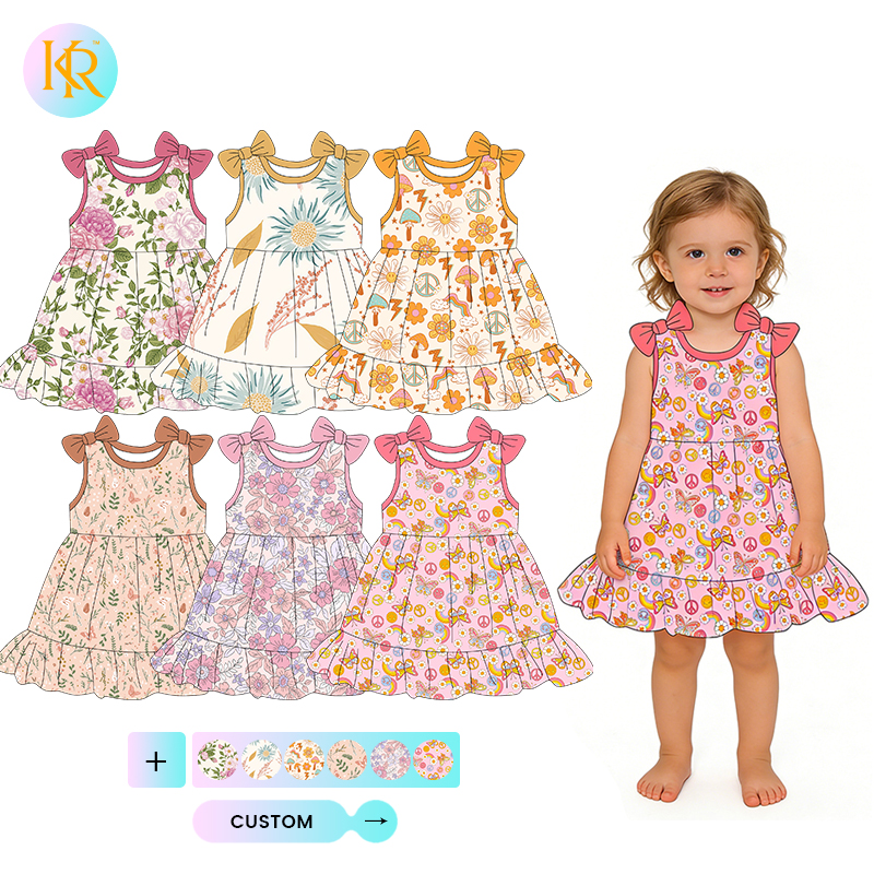 Kerui Girls Kids Dress Little Girl Print the New Style of Children Witch Bows Sleeveless Baby Girl Summer Dress