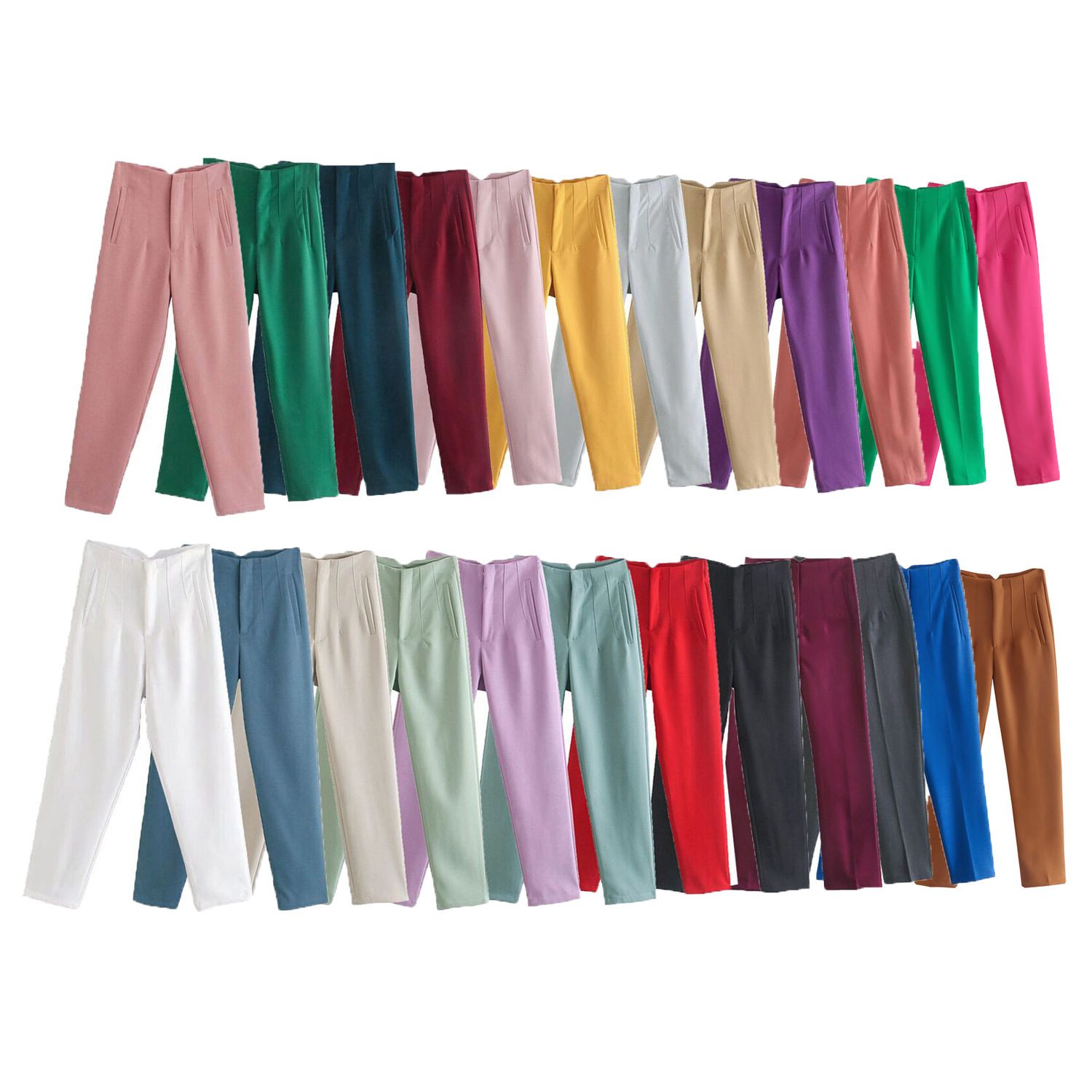 Hot Sale 33 Colors High Quality Women's Slim Knitting Trousers Long Pants with High Waisted Bottom Casual Fit Flat Front Style