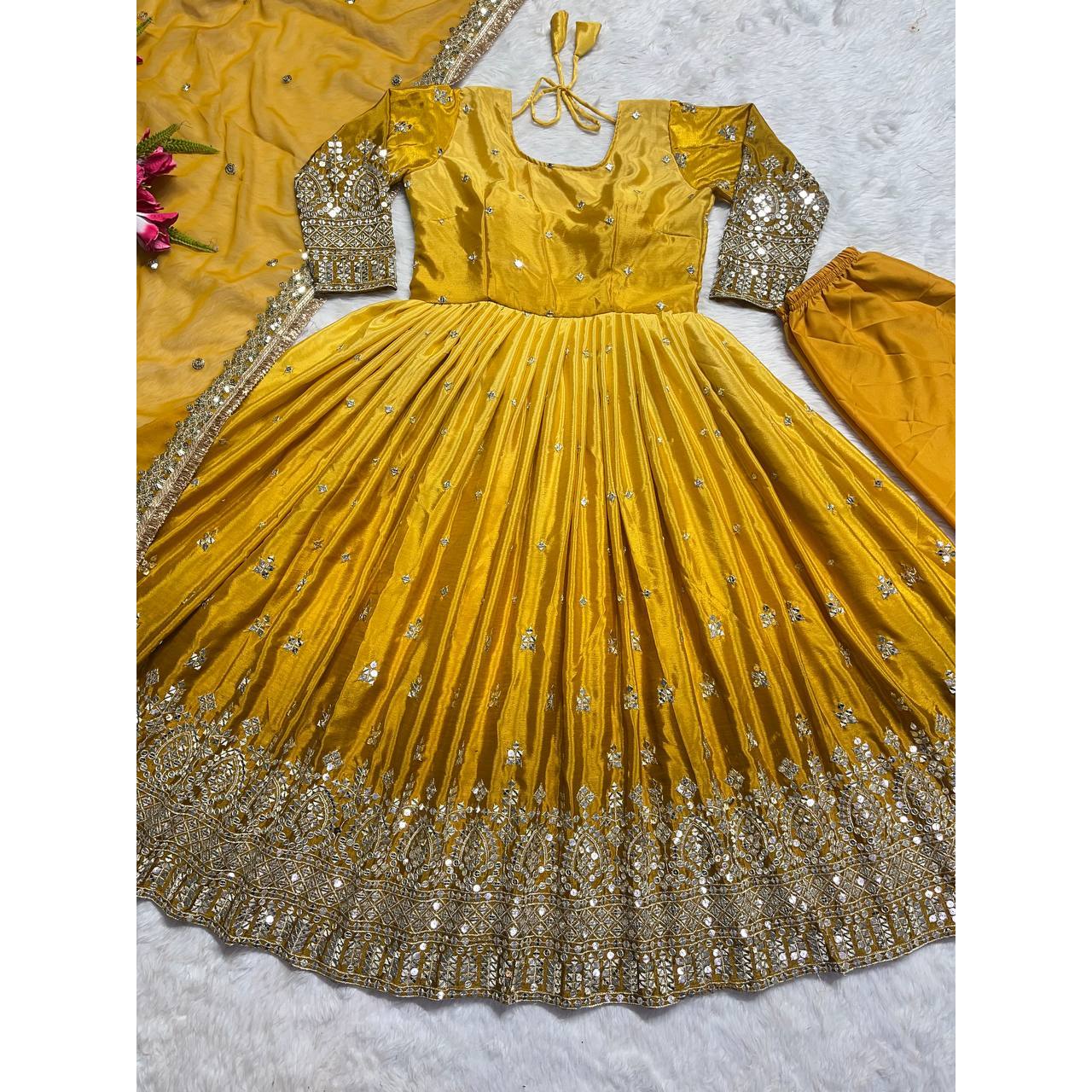 Designer Anarkali Gown with Pent and Dupatta for Parties and Evening Occasions