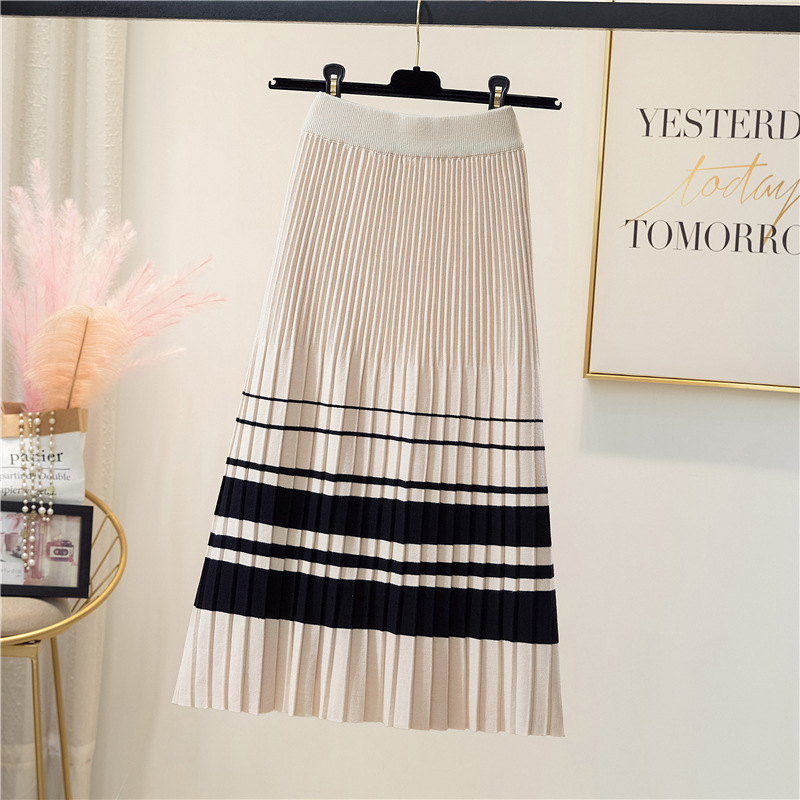 New Arrival 2021 Wholesale High Waist Pleated Sweater Long Skirt for Winter