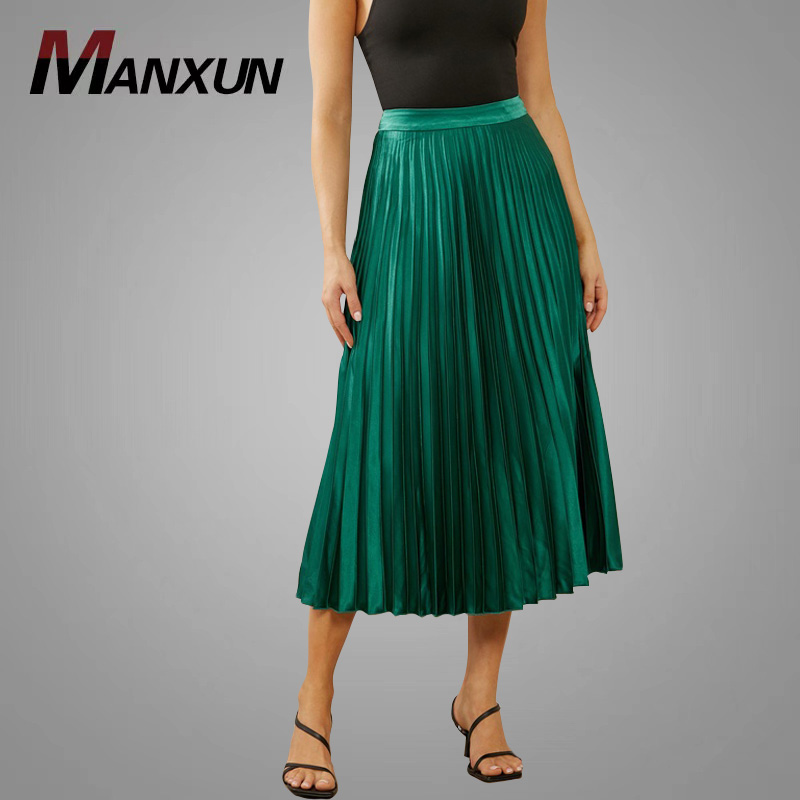 New Fashion Pleated Satin Skirt High Rise Elegant Plus Size Women's Skirts Dresses Casual Solid Midi Ladies Skirts
