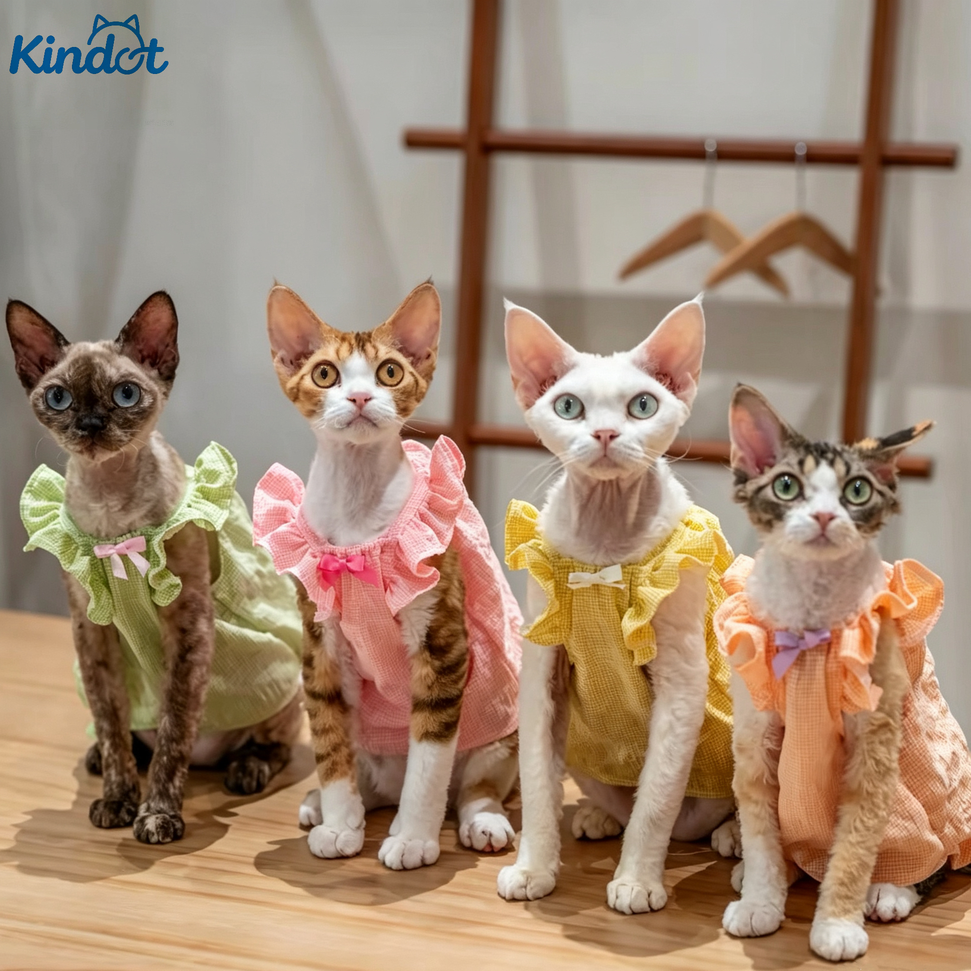 KINDOT Dopamine-inspired Crinkled Cotton Mini Dress German-style Cat Outfit Hairless Cats Wrinkle-resistant Bubble Chiffon