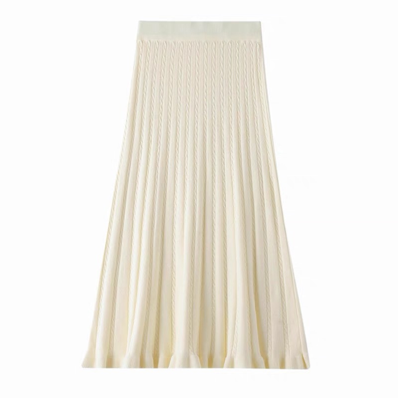 Custom OEM ODM Women's Vintage Casual Sweater Skirts Woolen Breathable Knitted Midi Natural Waistline Wholesale Spring