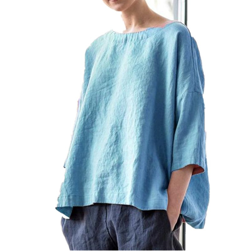 OEM/ODM Women's Polyester Cotton Regular Top Plain Dyed Solid Vintage Casual Woven Versatile Artistic Retro Blouse