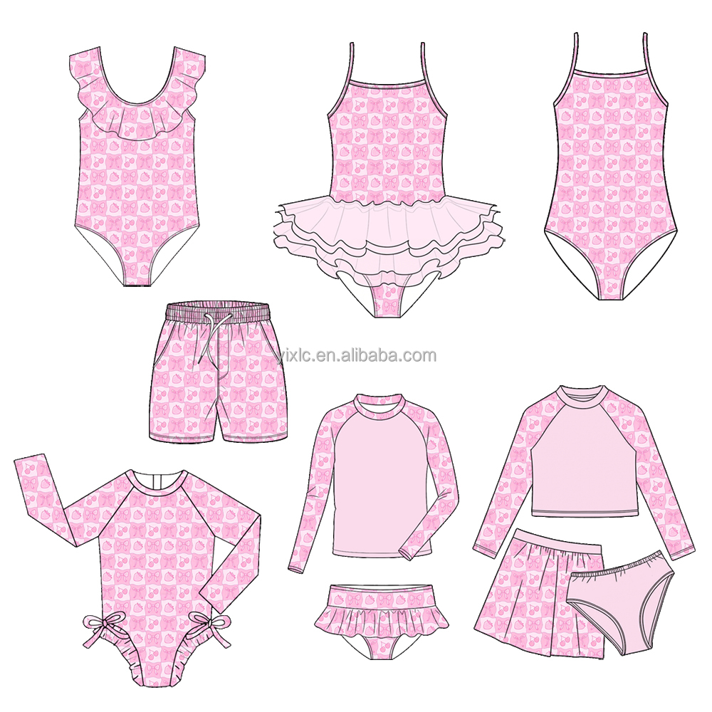Pool &amp; Beach Ready Girls' Swimwear Set Ruffled Top, Built-in Shorts, Skort &amp; Long Sleeve Cover-Up, Quick Dry Fabric