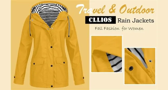 Fashionable Waterproof Windbreaker Jacket PU Raincoat Women's Outerwear