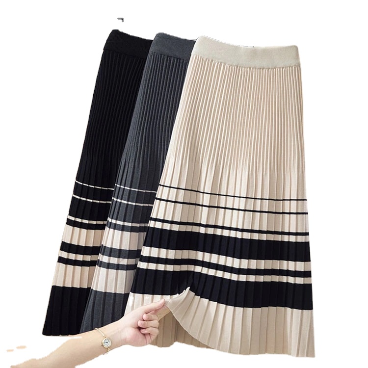 New Arrival 2021 Wholesale High Waist Pleated Sweater Long Skirt for Winter