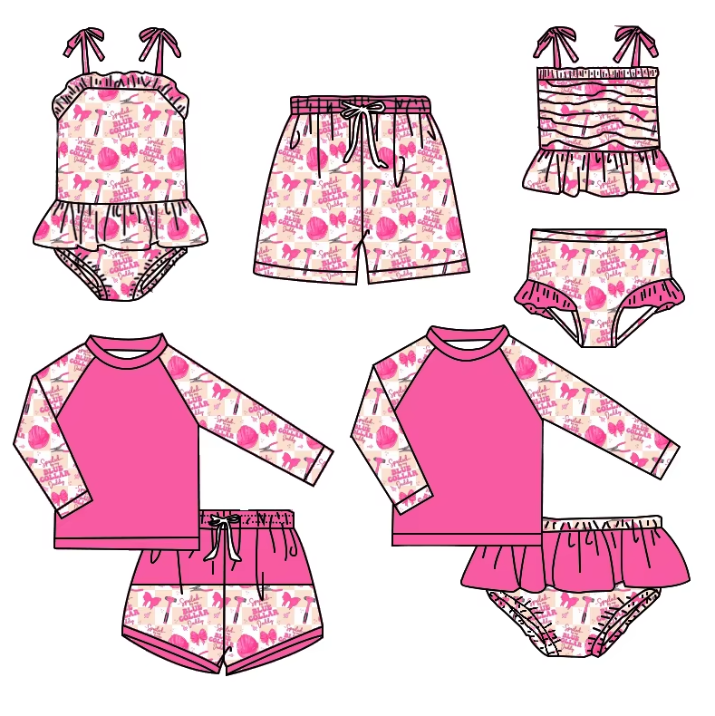 Pool &amp; Beach Ready Girls' Swimwear Set Ruffled Top, Built-in Shorts, Skort &amp; Long Sleeve Cover-Up, Quick Dry Fabric