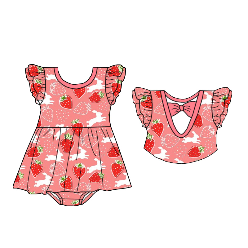 New Style Custom-made Short-sleeved Dress for Little Girls with Lace Trim and a Bow Design on the Back. High-quality Clothing.